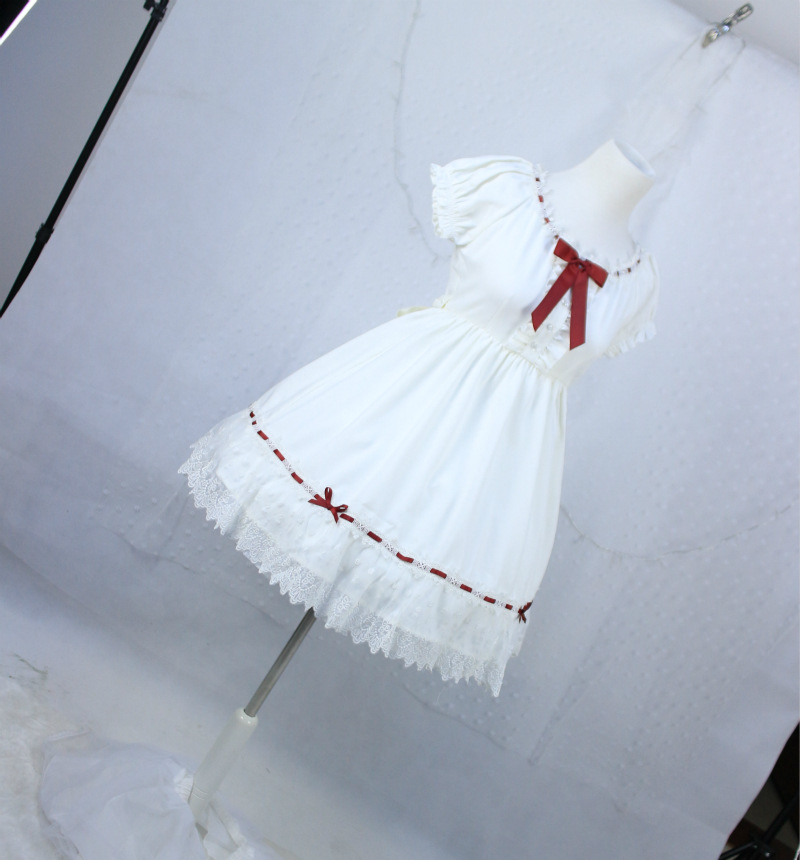 Lovely Red Bow White Chiffon Lolita Dress