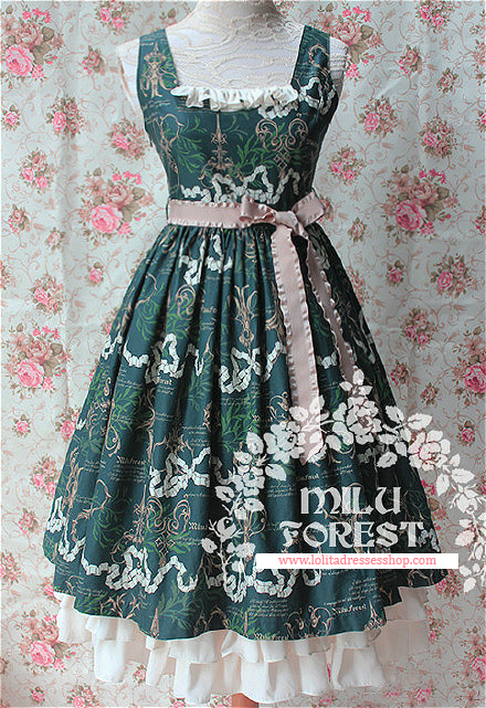 Blackish Green Antique Scissors Printing Lolita Long Dress