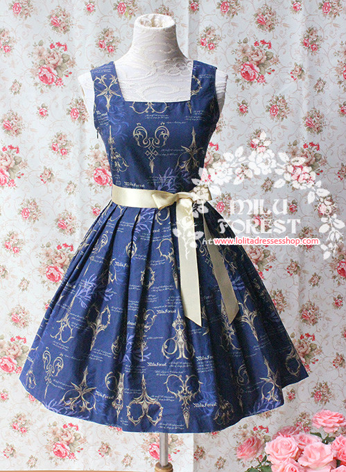 Antique Scissors Original Printing Dark Blue Lolita Short Dress