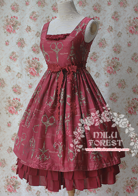 Antique Scissors Original Printing Wine Red Lolita Long Dress