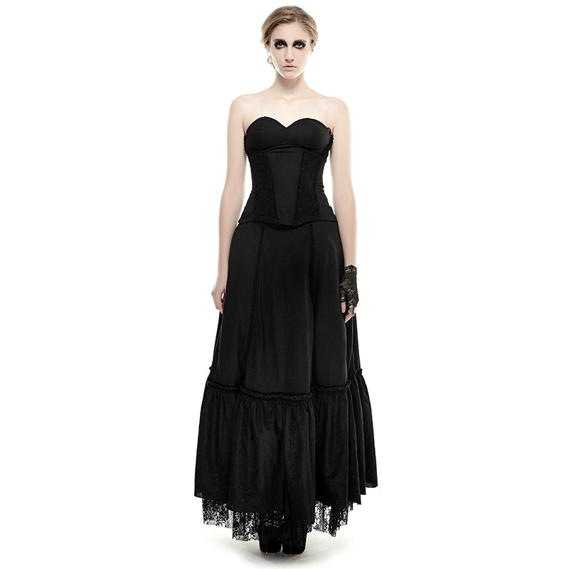 Black Lace Hem Gothic Dress