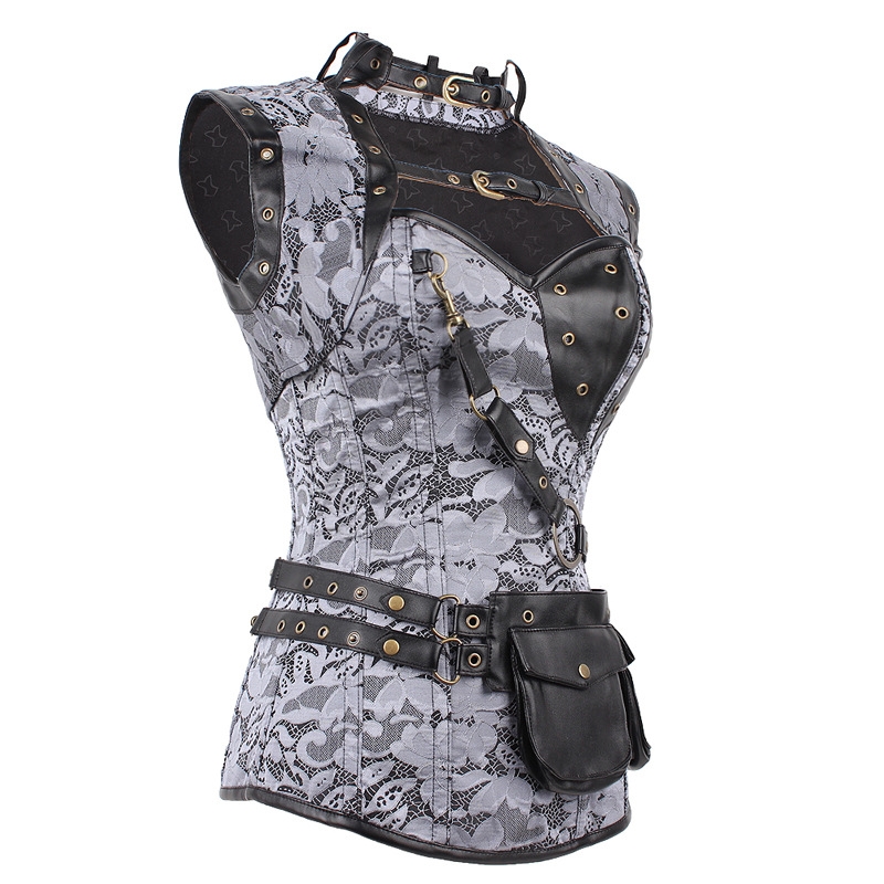 Black Pattern Overbust Steampunk Corset With Jacket
