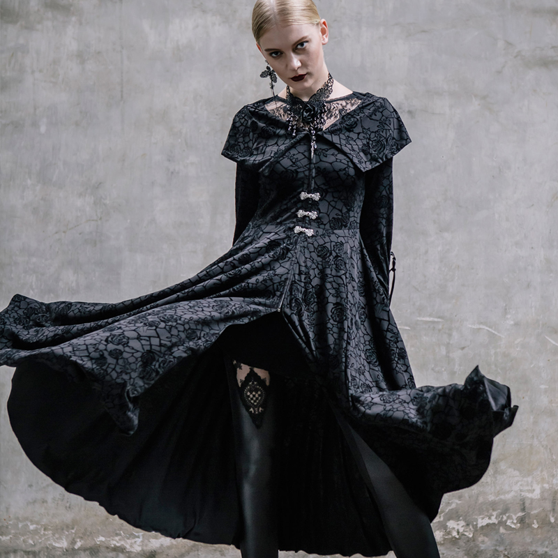 Steampunk Female Priest Slim Gothic Hooded Dress