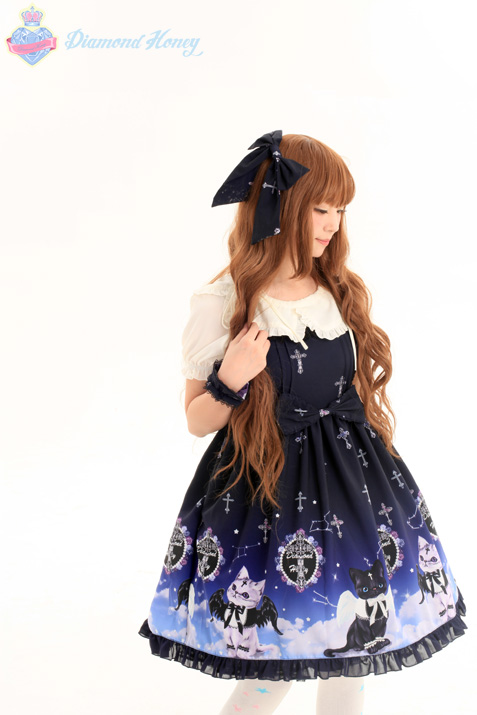 Angel Demon Meow Lolita Harajuku Cute Gradient Black Sweet Cat Sling Dress