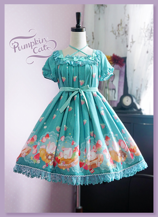 Pumpkin Cat -Spun Sugar Rabbit- High Waist Lolita Jumper Dress Short sleeve