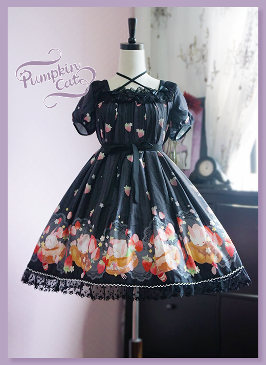 Pumpkin Cat -Spun Sugar Rabbit- High Waist Lolita Jumper Dress Short sleeve