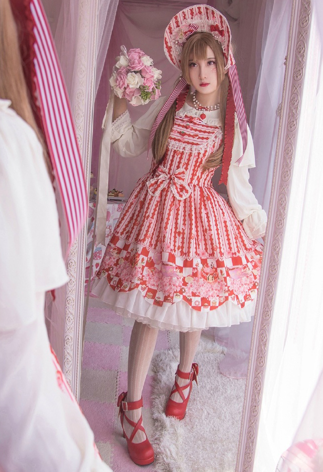 Cute lace strawberry cherry jsk dress