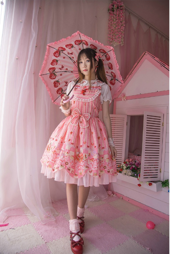 Cute lace strawberry cherry jsk dress