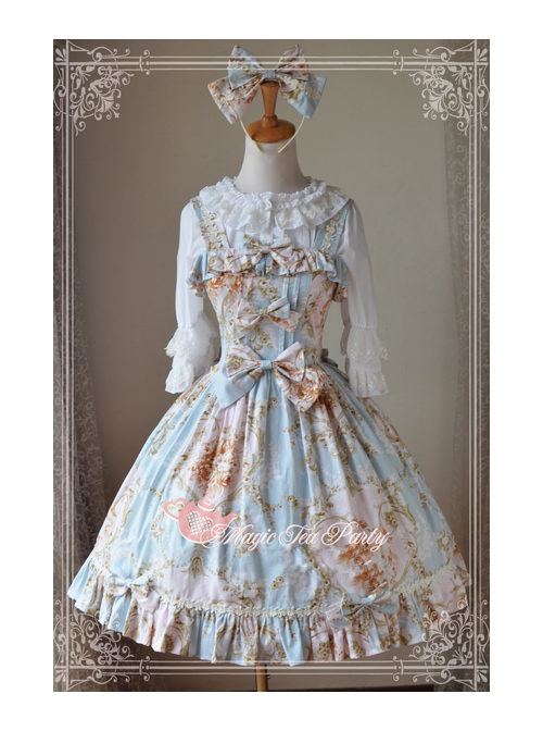 Magic Tea Party Veronica Series Light Blue Elegance Printing Sling Dress Classic Lolita