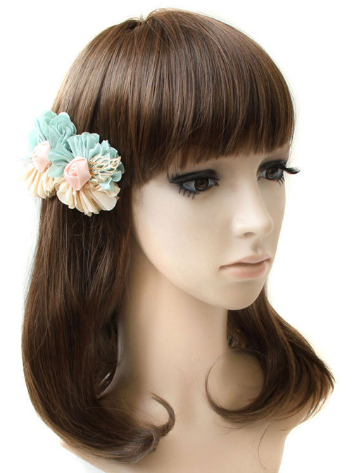 Light Yellow And Mint Color Mixed Color Flower Sweet Lolita Hairpin