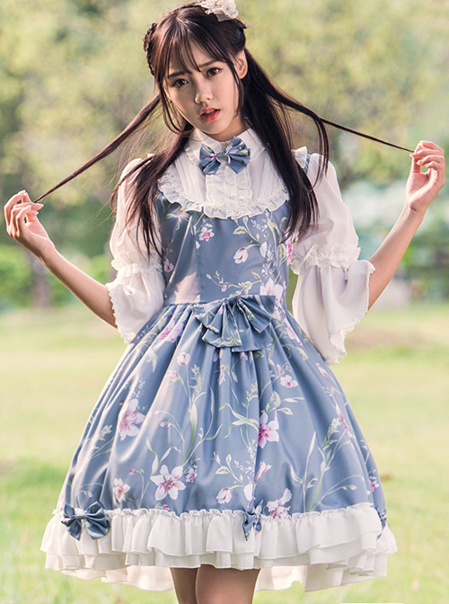 Time Painting Scroll Series Fake Two Pieces Classic Lolita Short Sleeve Dress
