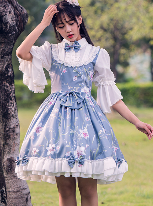 Time Painting Scroll Series Fake Two Pieces Classic Lolita Short Sleeve Dress