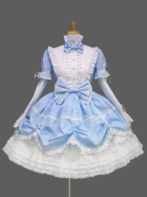 Pink And White Cute Stand Collar Bowknot Sweet Lolita Dress