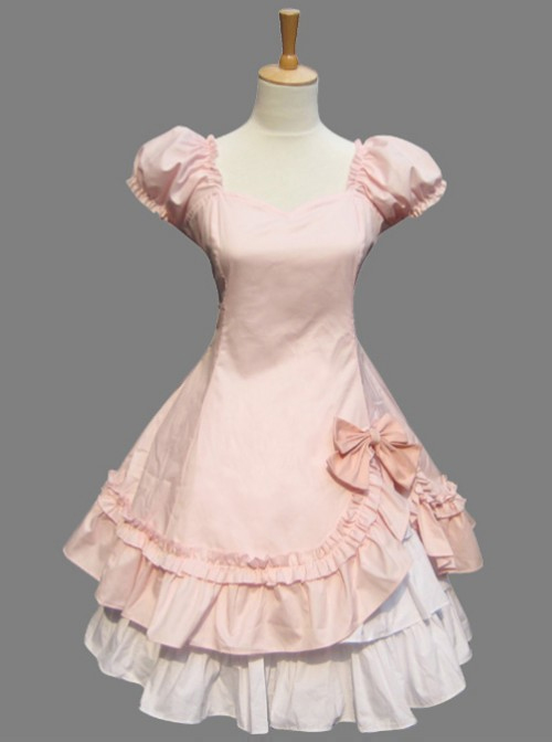 Pink Cotton Short Sleeve Dress With The Cake Skirt