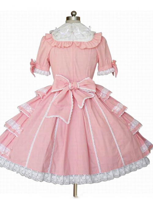 Pink Pure Cotton Bowknot Princess Sweet Lolita Cake Dress