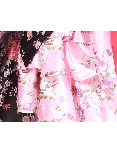 Black And Pink Cherry Blossoms Kimono Cosplay Lolita Dress