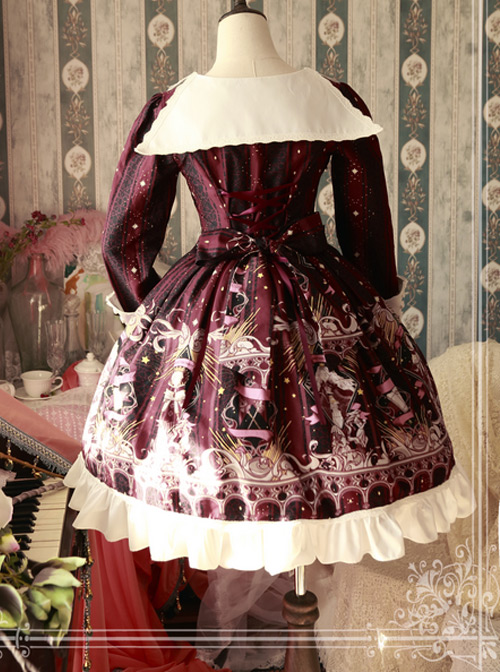 Magic Tea Party Star City Original Print Long Sleeve Dress OP Spot Lolita
