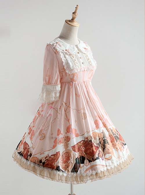 Strawberry Witch Clock Witch Original Lolita Design Printed Dress Short Sleeve OP Full