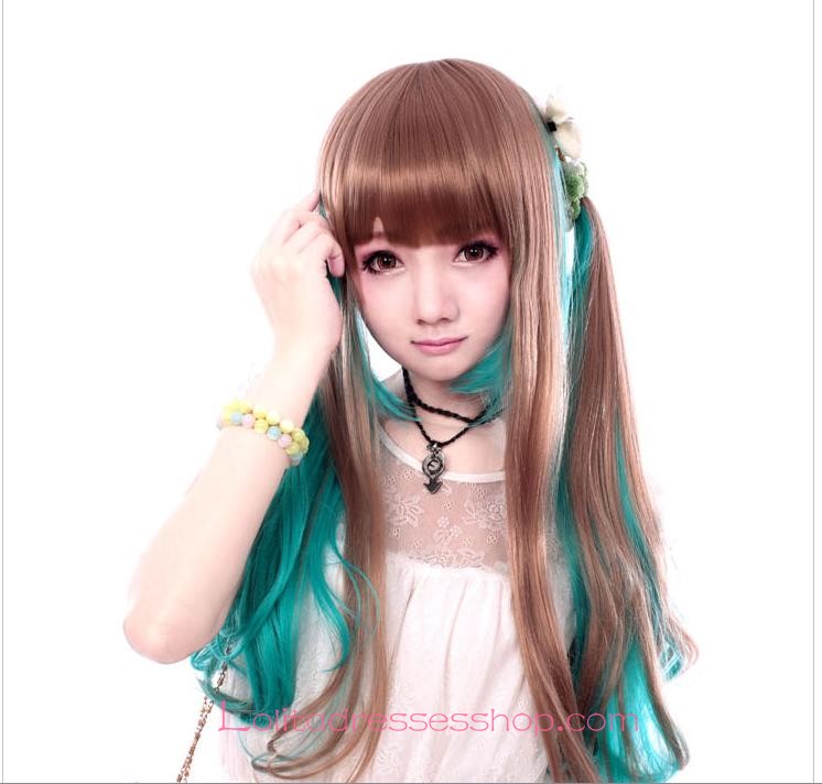 Lolita Brown Green Maid Cute Cosplay wig