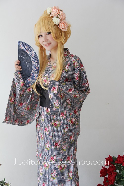 Black Floral Print Long Sleeve Cosplay Lolita Dress