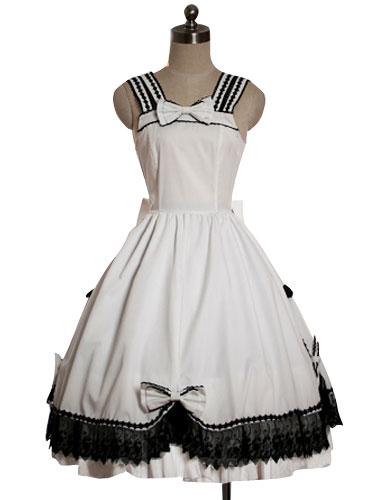 White-A-Line-Straps-Long-Sleeves-Cotton-Lolita-dresses