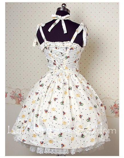 Beige Halter Spaghetti Straps Sleeveless Country Lolita Dresses With Bow
