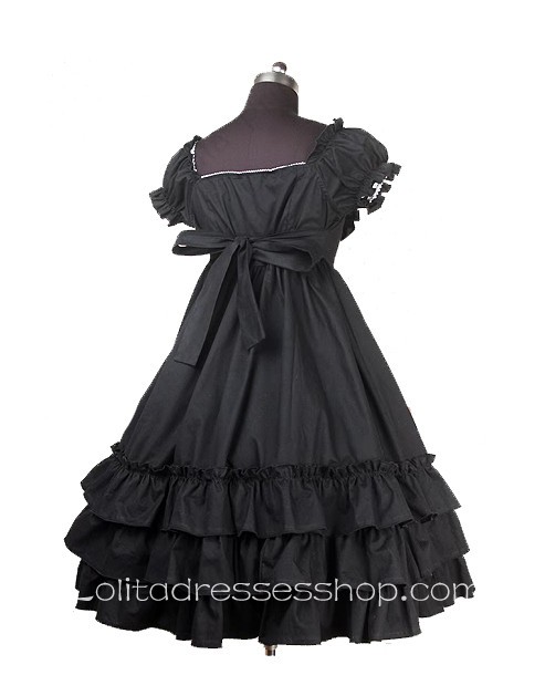 Black Square-collar Short Sleeve Empire Waist classic Lolita dress With three Layers Hem Style