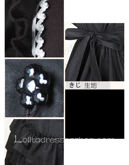 Black Square-collar Short Sleeve Empire Waist classic Lolita dress With three Layers Hem Style