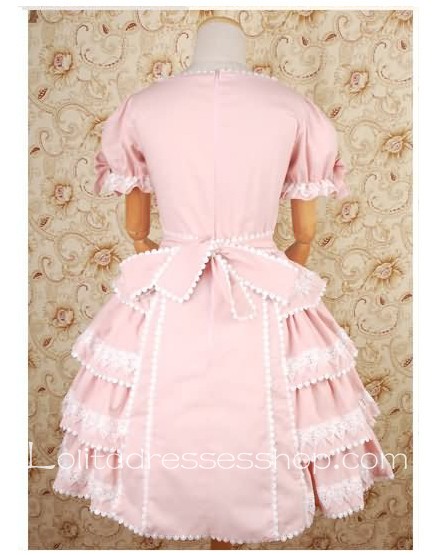 Pink Straight Neckline Short Sleeve Sweet Lolita Dresses With Side draped Style