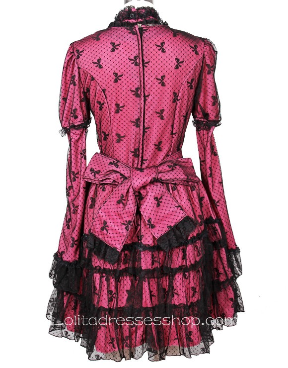 Red/Black short sleeve Lace Gothic Lolita Dresses With multi-layered And Full Print Style
