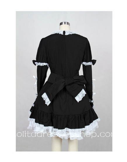 Knee-length Pink/Black High Neckline Cotton Gothic Lolita dress With Under Layer Style