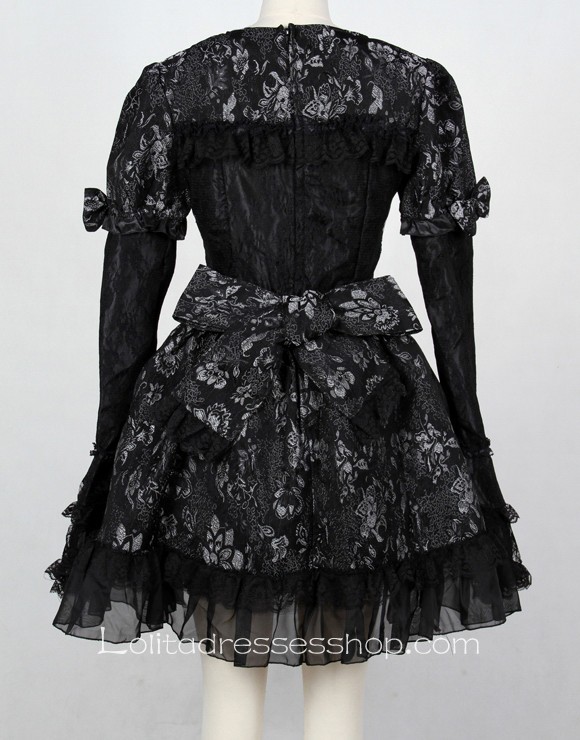 Black/Red Square Neckline Short Sleeve Cotton gothic Lolita dress With Lace Overlay Style