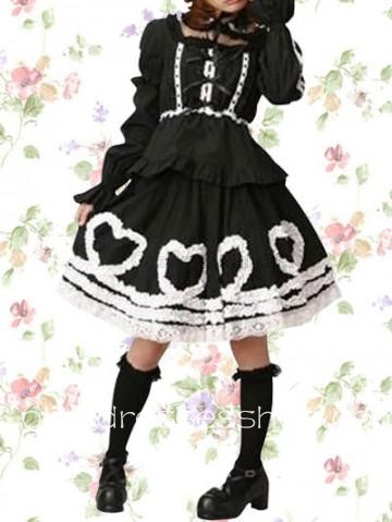 Black And White Square-collar Long Sleeves Empire Cosplay Lolita Dress