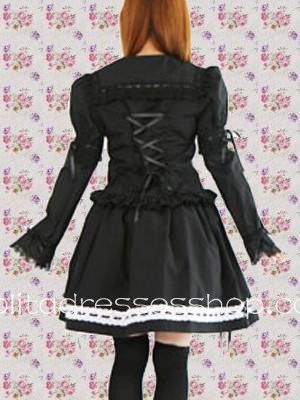 Black And White Turtleneck Long Sleeves Blouse And Knee-length Lace applique Cosplay Lolita Skirt