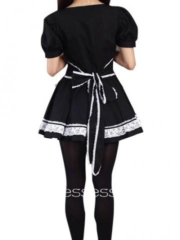 Black And White Square-collar Short Sleeve Empire Cosplay Costume