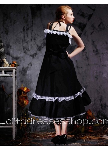 Black Cotton Straps Sleeveless Empire Classic Lolita Dress With Lace Style