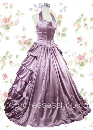 Satin Halter Sleeveless Empire Classic Lolita Dress With Multi-tiers Sweep Train Style