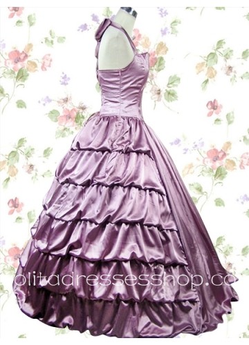 Satin Halter Sleeveless Empire Classic Lolita Dress With Multi-tiers Sweep Train Style