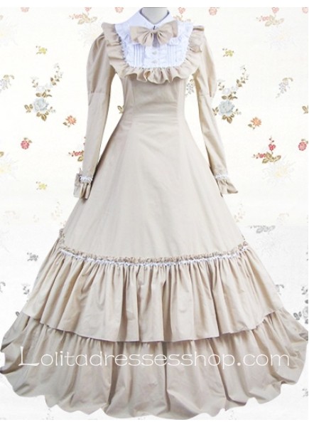 Classic Cotton Double Fake Callor Empire Lolita Dress With Tiers And Floor-length Style