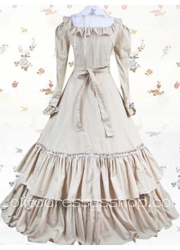 Classic Cotton Double Fake Callor Empire Lolita Dress With Tiers And Floor-length Style
