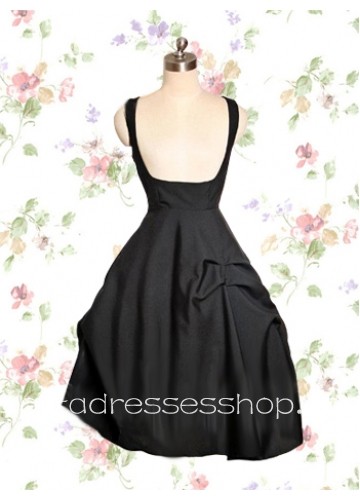Black Knee-length Low Cut Cotton Gothic Lolita Dress With Oblique Cutting Style