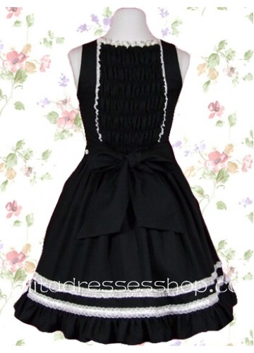 Square Sleeveless Empire Knee-length Cotton Gothic Lolita Dress With Ruffles And Ribbon