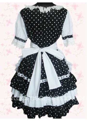 Black And White Square-collar Half Sleeves Knee-length Gothic Lolita Dress With Bow Style