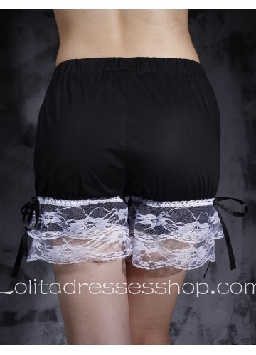 Black Cotton White Lace Lolita Bloomer