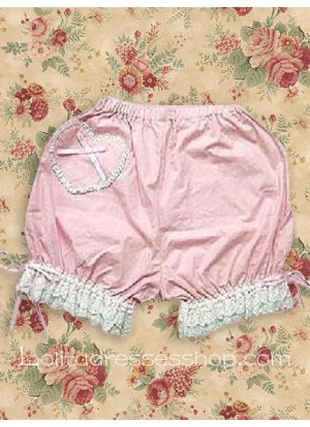 Pink Cotton Lace Trim Lolita Bloomer