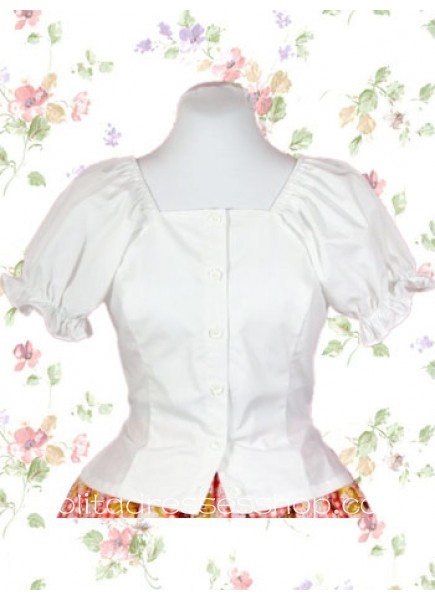 Comfortable White Square Collar Short Sleeves Cotton Classic Lolita Blouse