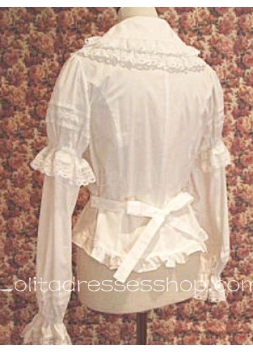 White Turndown Collar Long Sleeves Lolita Cotton Blouse