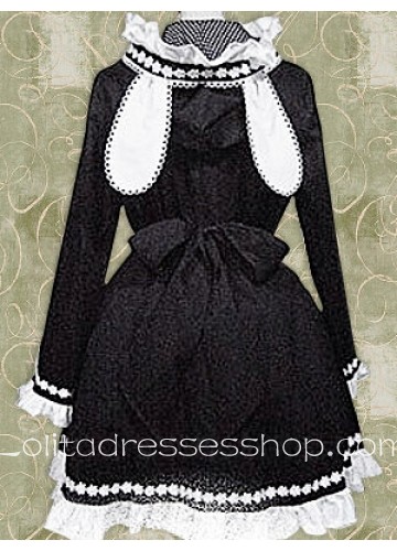 Black And White Long Sleeves Lolita Coat With Hood Style