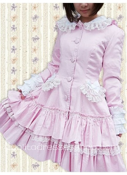Sweet Pink Turndown Collar Long Sleeves Cotton Lolita Coat/Jacket