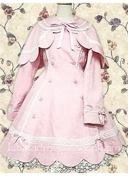 Pink Cotton Turndown Collar Long Sleeves Shrug Lolita Coat